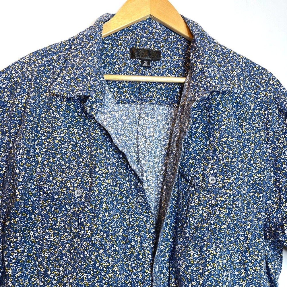 Floral‎ Short Sleeve Blue Button Down Cotton